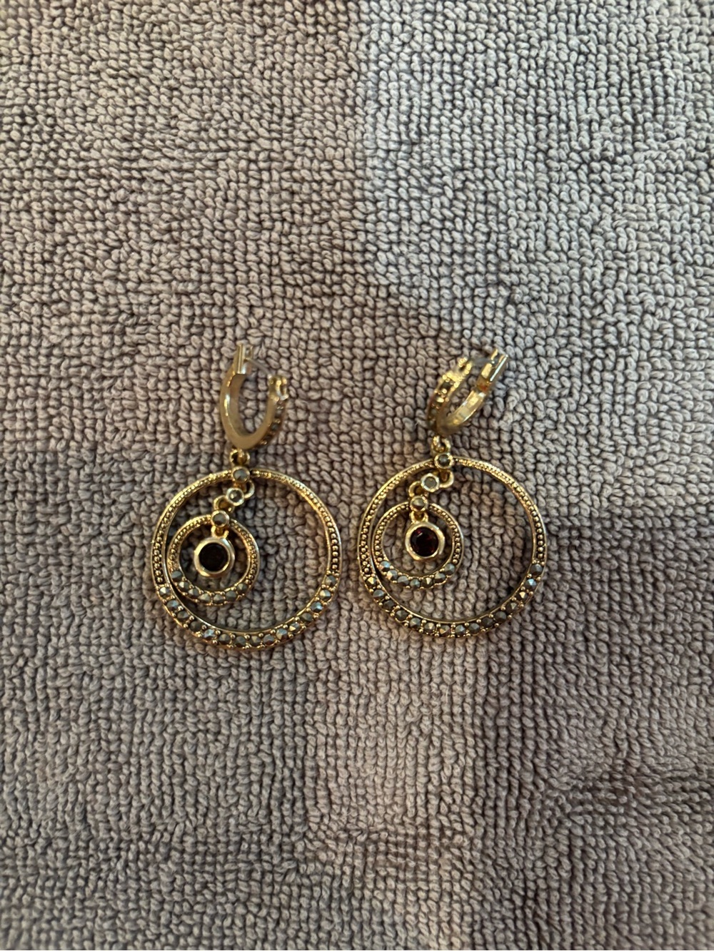 Gold-Tone Double Hoop Drop Earrings - Elegant Women Jewelry